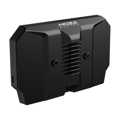 Back view of MOZA CM2 HD Racing Dashboard for sim racing rigs, featuring customizable UI and RGB indicators, connectable via USB.