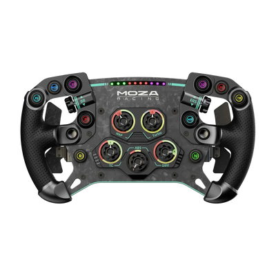 MOZA GS V2P GT Steering Wheel featuring carbon fiber design and magnetic paddles for advanced sim racing performance.