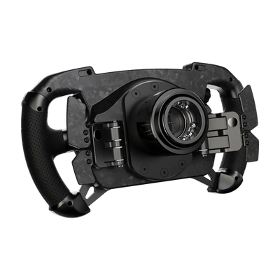 MOZA GS V2P GT Steering Wheel with carbon fiber front plate and magnetic carbon paddles for reliable shifting.