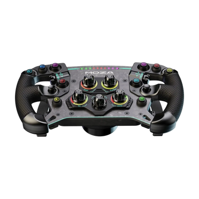 MOZA GS V2P GT Steering Wheel with forged carbon fiber, magnetic paddles, and photoelectric sensors for sim racing.