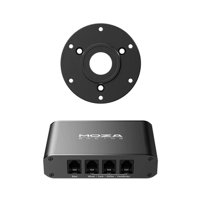 Moza Universal Hub Kit for integrating steering wheel with third-party bases, enhancing simulation experience.