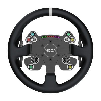 Moza CS V2P Touring/Rally Stuurwiel met carbon fiber schakelflippers, mechanische knoppen en authentiek design voor een realistische race-ervaring.