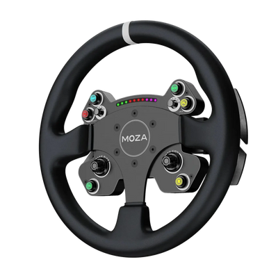 Moza CS V2P Touring/Rally Stuurwiel met carbon fiber schakelflippers en aanpasbare bedieningselementen voor een meeslepende rijervaring.