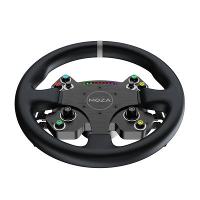 Moza CS V2P Touring/Rally Stuurwiel met carbon fiber schakelflippers en programmeerbare knoppen voor een authentieke rijervaring.