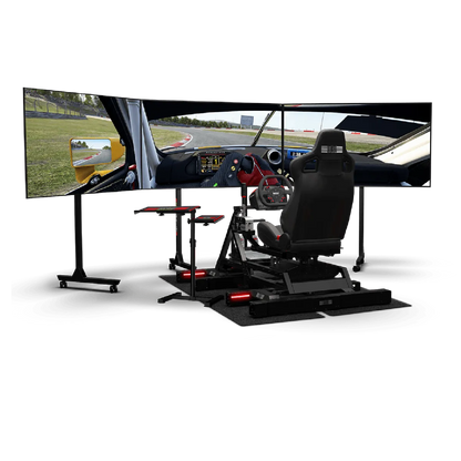 The Next Level Racing GTSeat Add-on transforming Wheel Stand 2.0 into a GT-style cockpit for enhanced sim racing experience.