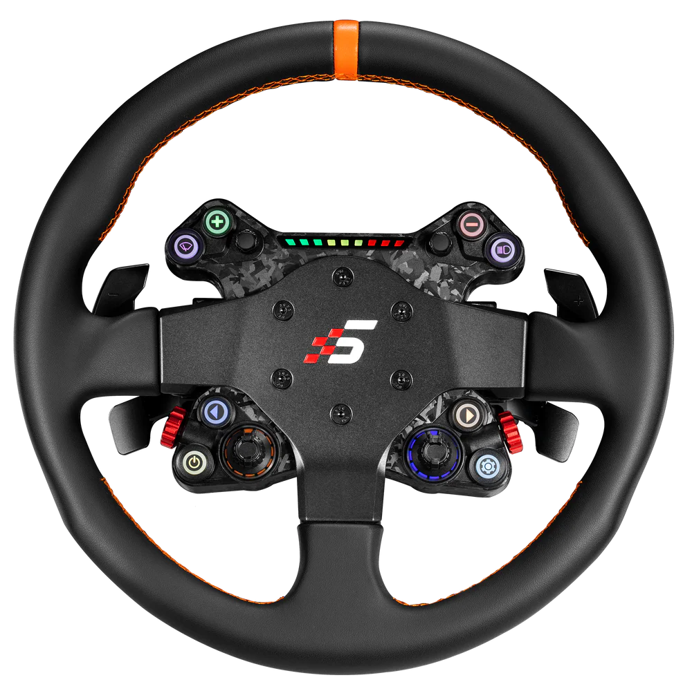Simagic Neo X-330T round 330 mm steering wheel with black synthetic leather and orange stitching