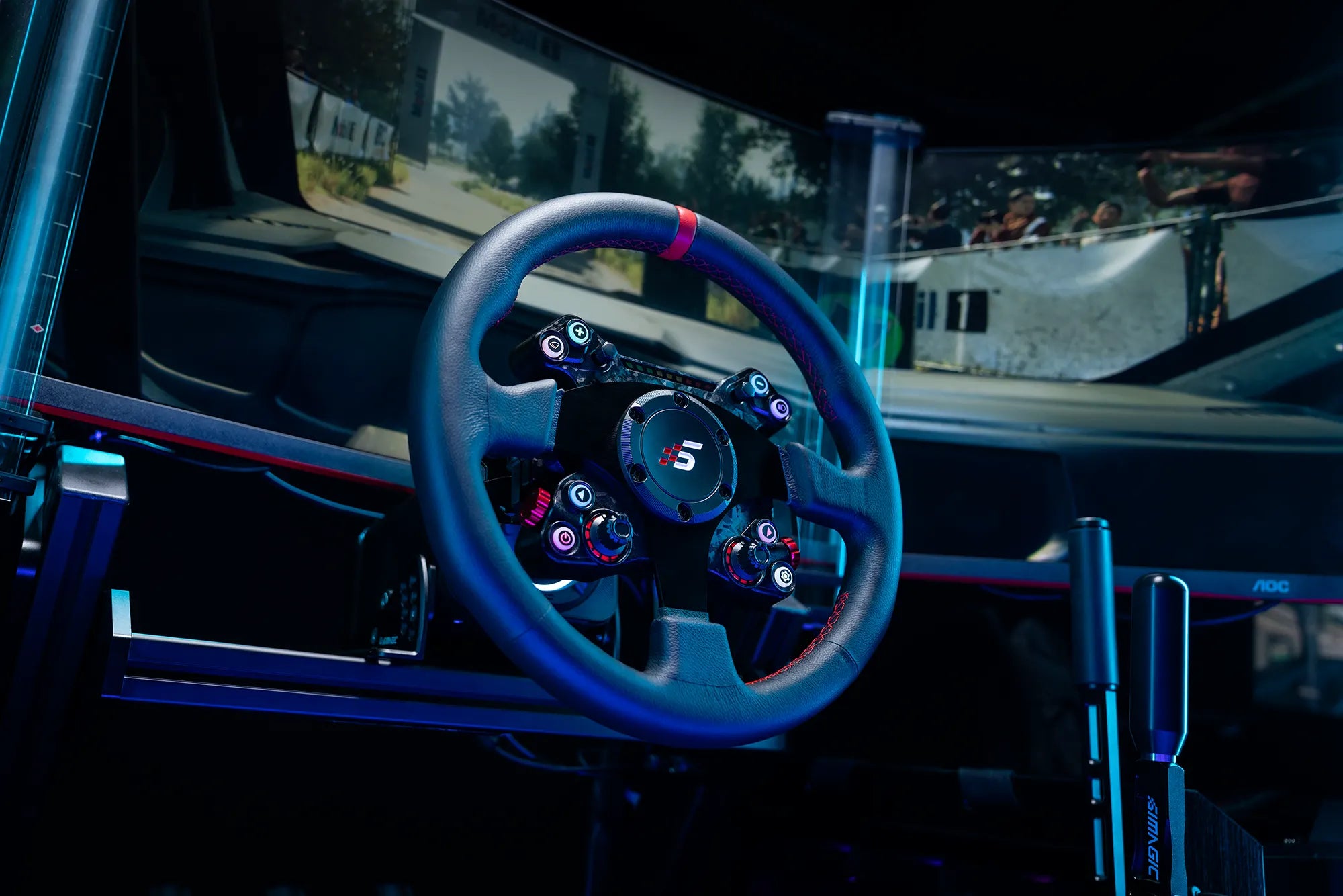 Simagic Neo X-330R steering wheel mounted on a Simagic wheelbase