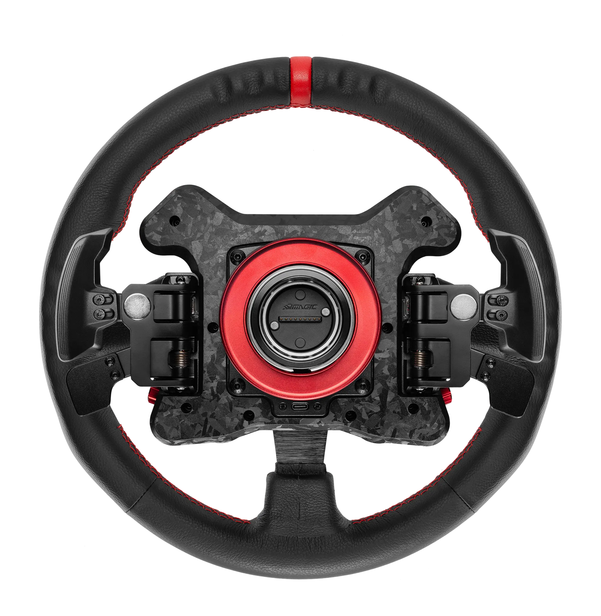 Simagic Neo X-330R steering wheel - rear view with Neo X Hub and paddle shifters