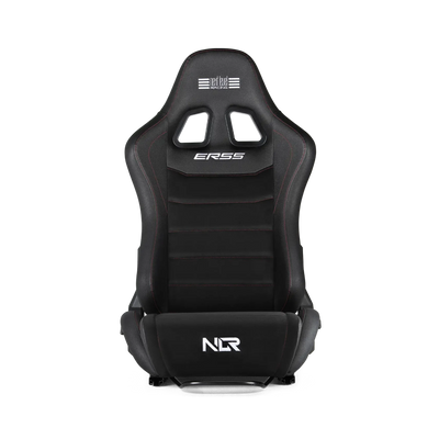 Next Level Racing ERS5 Elite Reclining Seat - PU Leather & Suede Edition front view, FIA licensed with dual-recliner mechanism.
