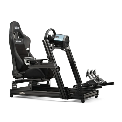 Next Level Racing ERS5 Elite Reclining Seat - PU Leather & Suede Edition on sim rig