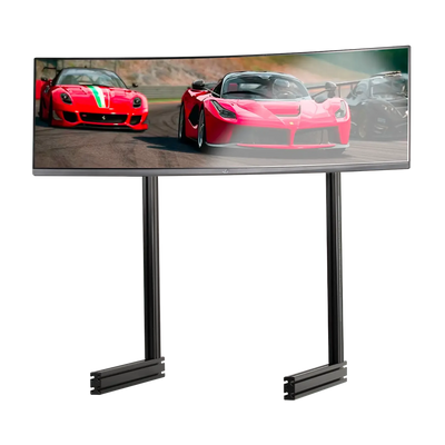 Next Level Racing ELITE Freistehender Einzelmonitorständer, der einen großen Bildschirm für ein immersives Sim-Racing-Erlebnis unterstützt.