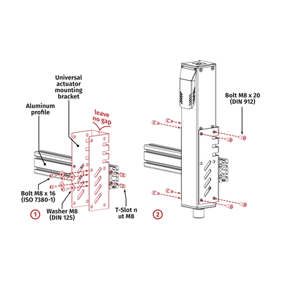 Diagram of Qubic System QS-220 actuators with labeled components and modular design details for motion systems.