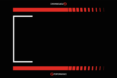 GPerformance SimRacing Carpet with non-slip surface and sound absorbing material, 180x120cm, red and black design with logos.
