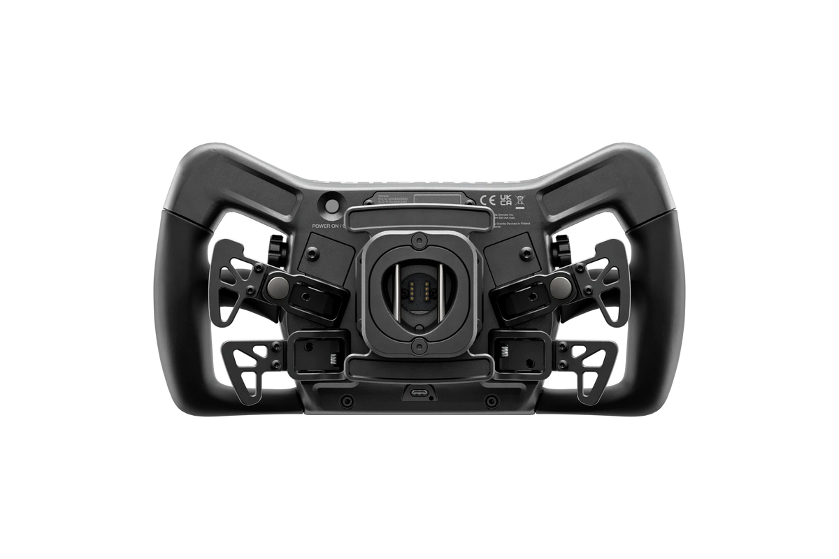 Volant Simucube Savu Pro style GT avec cadre entièrement en métal, construction moulée, design ergonomique, boutons RGB, LED de télémétrie, palettes silencieuses.