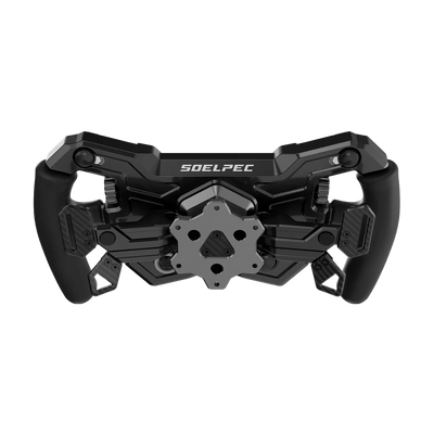 Alt Tag: SOELPEC Spectra LT 302mm formula-style steering wheel with dual clutches, magnetic shifters, 17 buttons and carbon fiber center