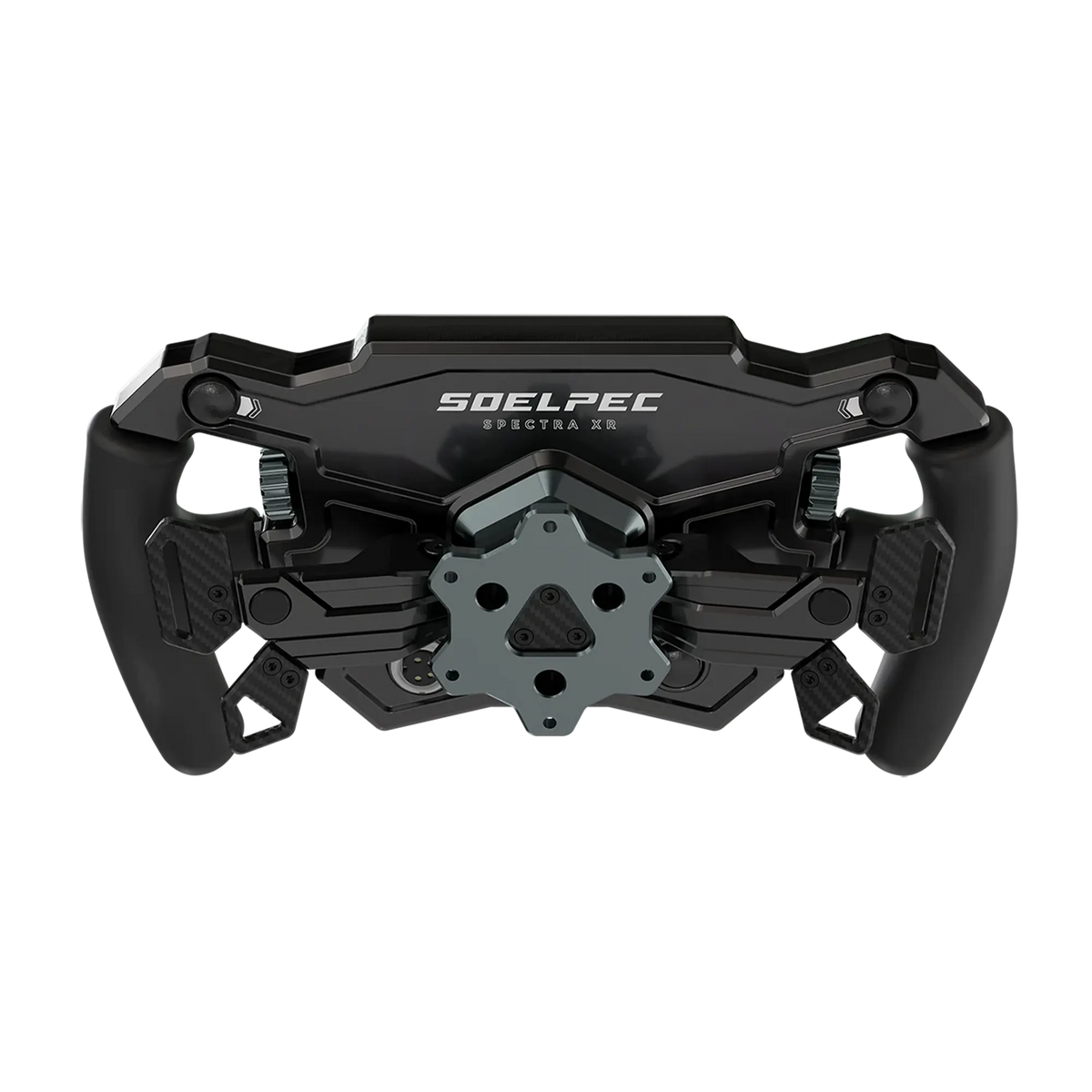 Alt Tag: SOELPEC Spectra XR 302mm formule volant s integrovaným pouzdrem na displej, tlačítky, přepínači a kovovým rychloupínákem