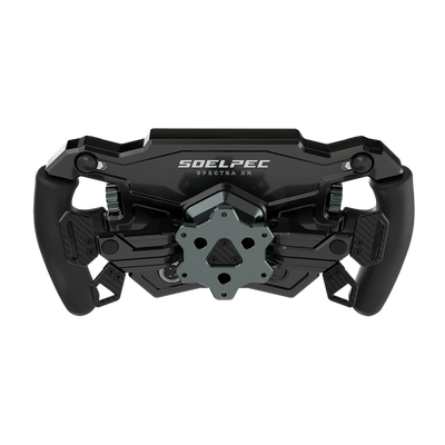 Alt Tag: SOELPEC Spectra XR 302mm formula steering wheel with integrated display housing, buttons, switches and metal quick-release mount
