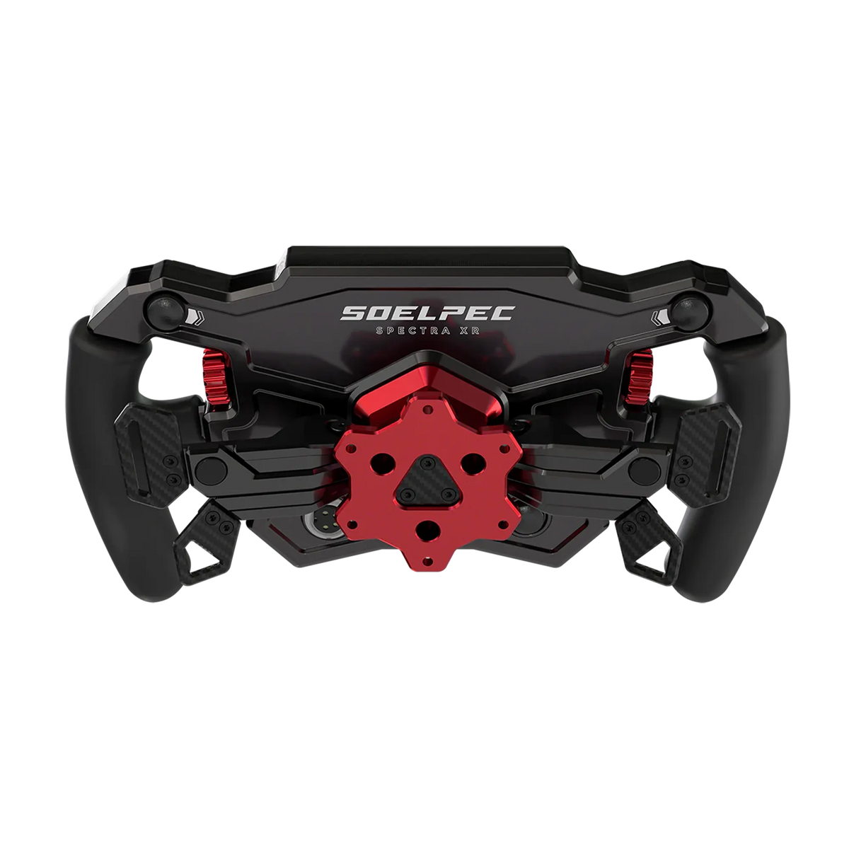 Alt Tag: SOELPEC Spectra XR 302mm formule-styl sim racing volant s 5palcovým dotykovým displejem, karbonovým a eloxovaným hliníkovým tělem