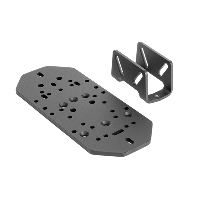 Sim-Lab Shifter & HB bracket with mounting plate for 40 mm aluminium profile, compatible with various handbrakes and shifters.