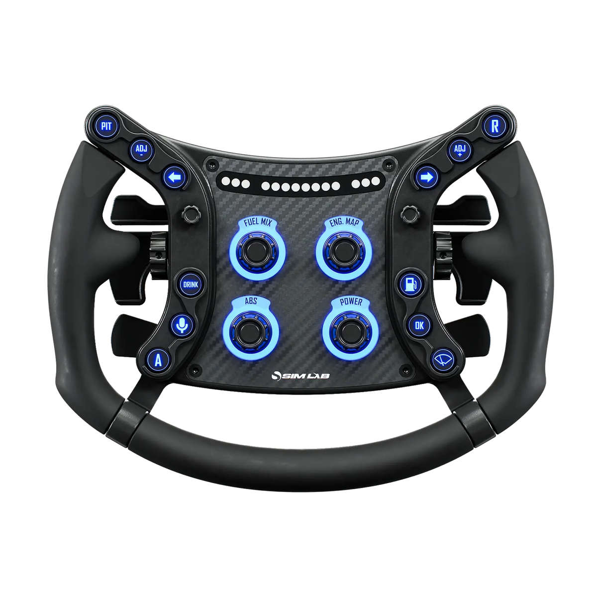 Sim-Lab GTSL Pro sim racing steering wheel - front view with backlit buttons and rotaries