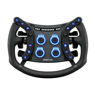 Sim-Lab GTSL Pro sim racing steering wheel - front view with backlit buttons and rotaries