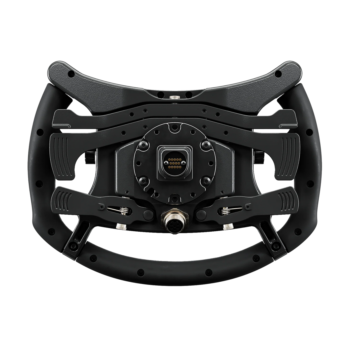 Sim-Lab GTSL Pro sim racing steering wheel - rear view with shifter paddles, dual clutch paddles and 70 mm hub