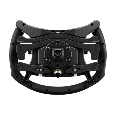 Sim-Lab GTSL Pro sim racing steering wheel - rear view with shifter paddles, dual clutch paddles and 70 mm hub