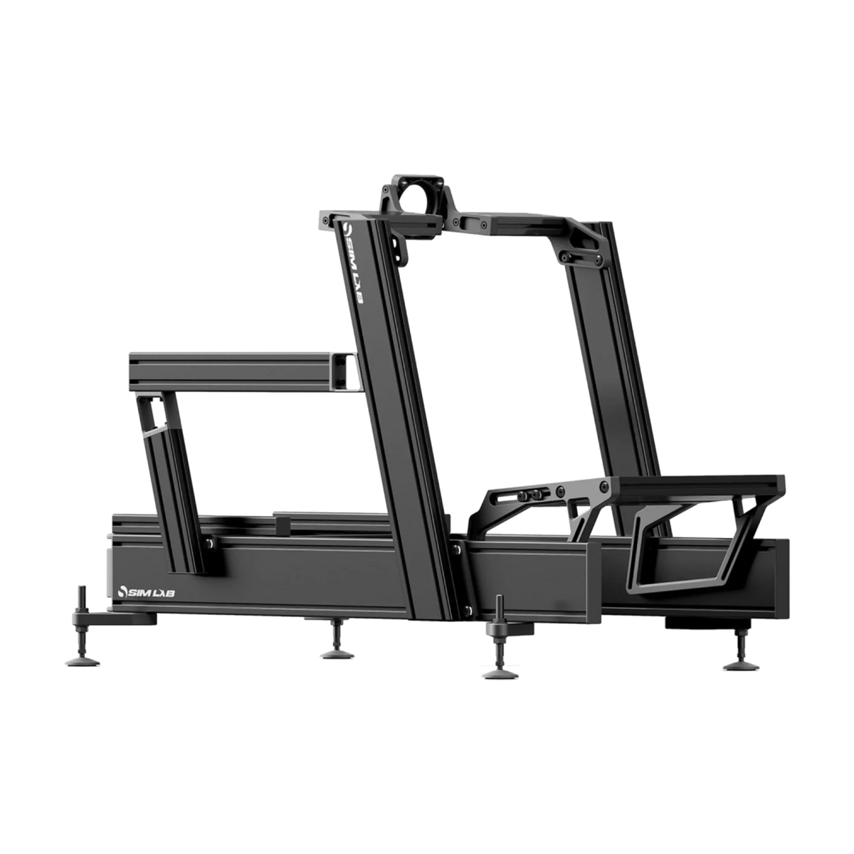 Sim-Lab P1X Pro Sim Racing Cockpit shown with modular aluminum design for stability and adjustability in sim racing setups.