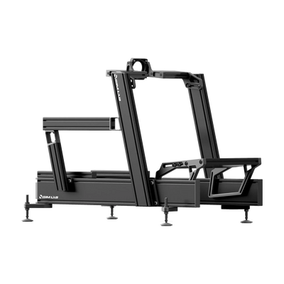 Sim-Lab P1X Pro Sim Racing Cockpit shown with modular aluminum design for stability and adjustability in sim racing setups.