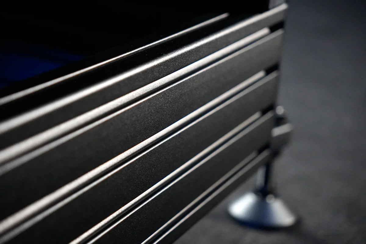 Sim-Lab P1X Ultimate slotted side rail profile with an adjustable foot