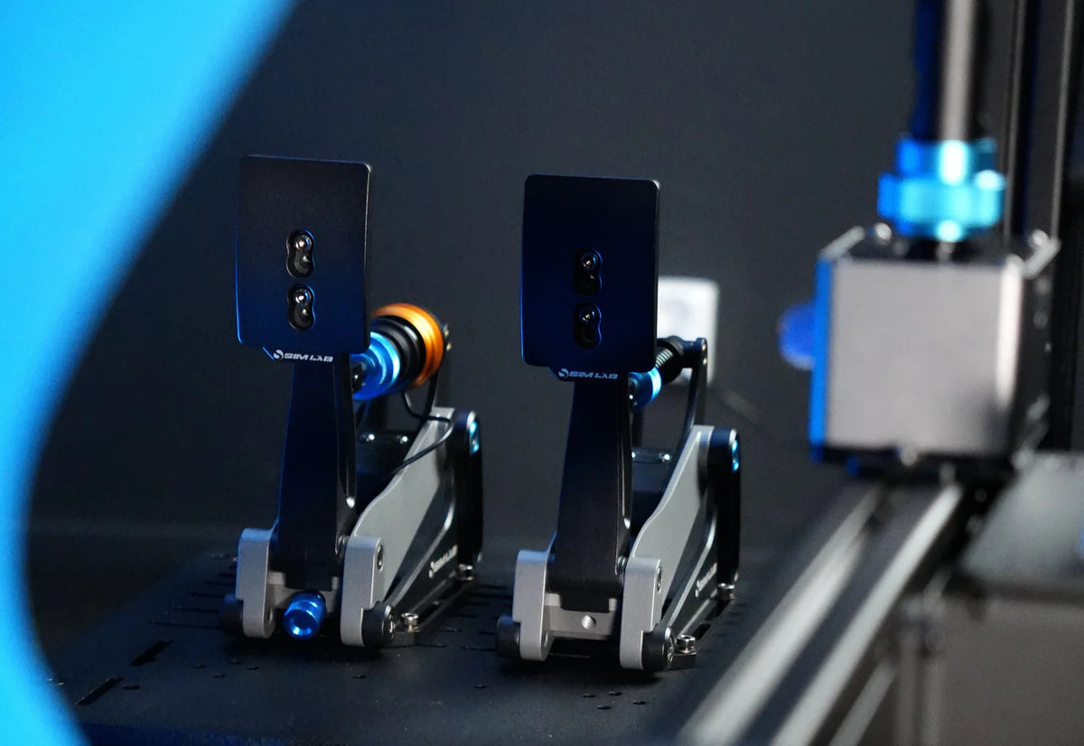 Sim-Lab XP1 pedals on the pedal deck of the Sim-Lab P1X Ultimate