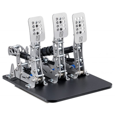 Heusinkveld Ultimate+ Baseplate with sim pedals for secure mounting on racing rigs, enhancing pedal performance at maximum force.