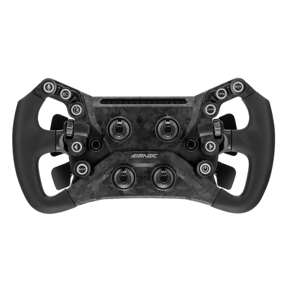 Kierownica Simagic GT Neo z włókna węglowego do simracingu z personalizowanymi przyciskami i precyzyjnymi enkoderami dla lepszych osiągów.