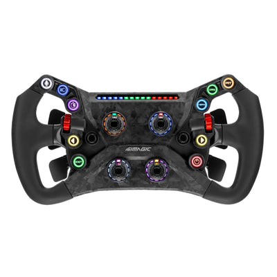 Simagic Alpha EVO Sport + Simagic GT Neo racing wheel with magnetic shifters and encoders, ideal for sim racing enthusiasts.