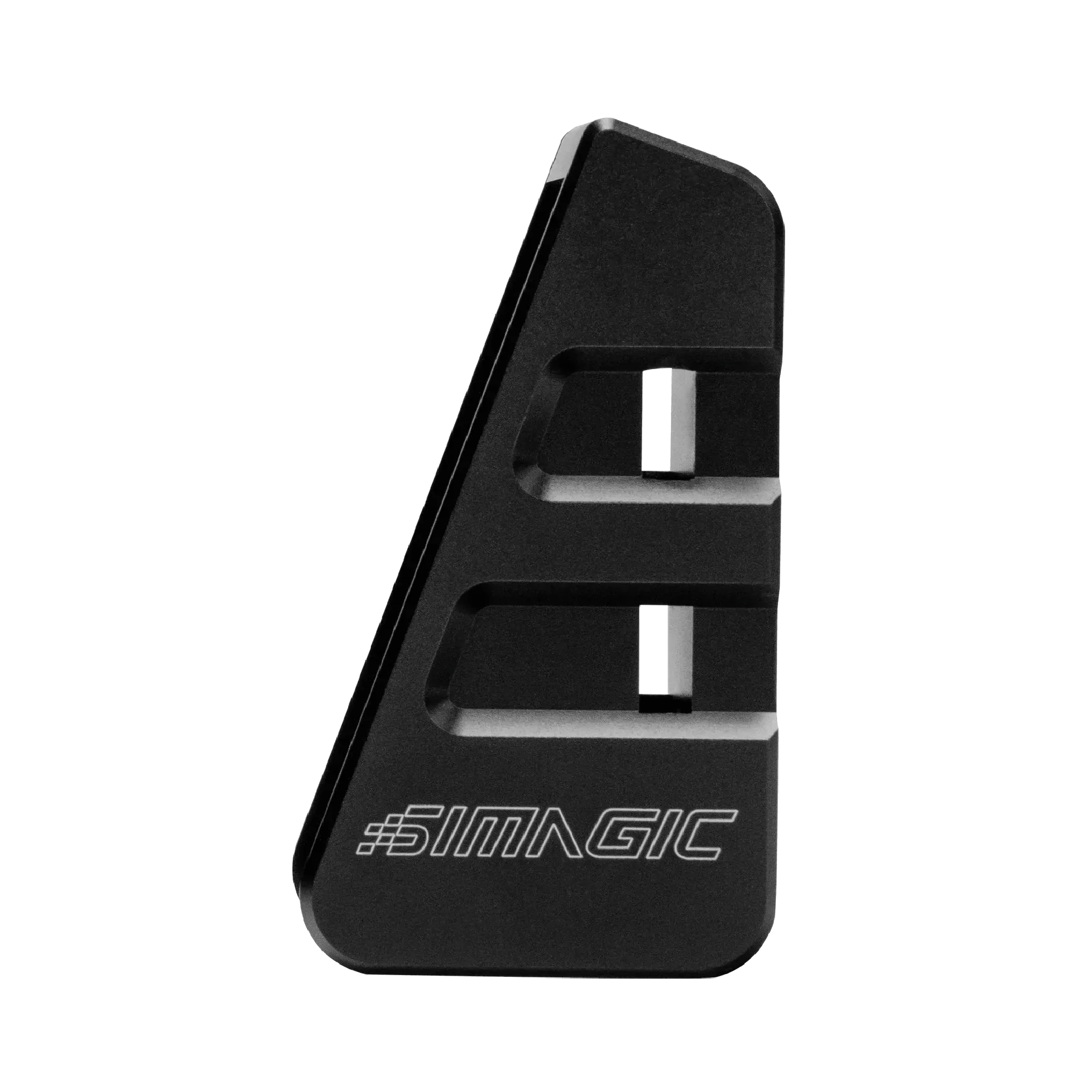 Simagic Haptic Bracket for P2000 mounted on pedal, enhancing racing experience with haptic feedback for engine, clutch, and braking.