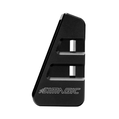 Simagic Haptic Bracket for P2000 mounted on pedal, enhancing racing experience with haptic feedback for engine, clutch, and braking.