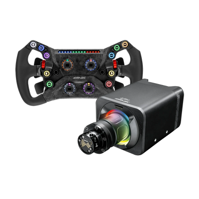 Simagic Alpha EVO Sport + Simagic GT Neo with direct drive wheelbase and magnetic shifters, ideal for realistic sim racing.