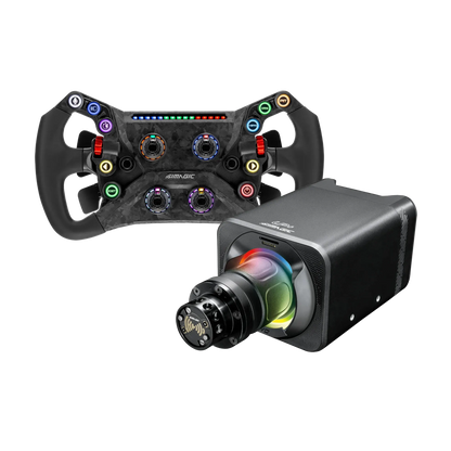 Simagic Alpha EVO Sport + Simagic GT Neo with direct drive wheelbase and magnetic shifters, ideal for realistic sim racing.