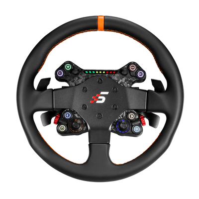 Simagic Neo X–330T Racing Wheel mit orangefarbenen Nähten, individuell belegbaren Eingaben und beleuchteten Tasten für vielseitiges Simracing.