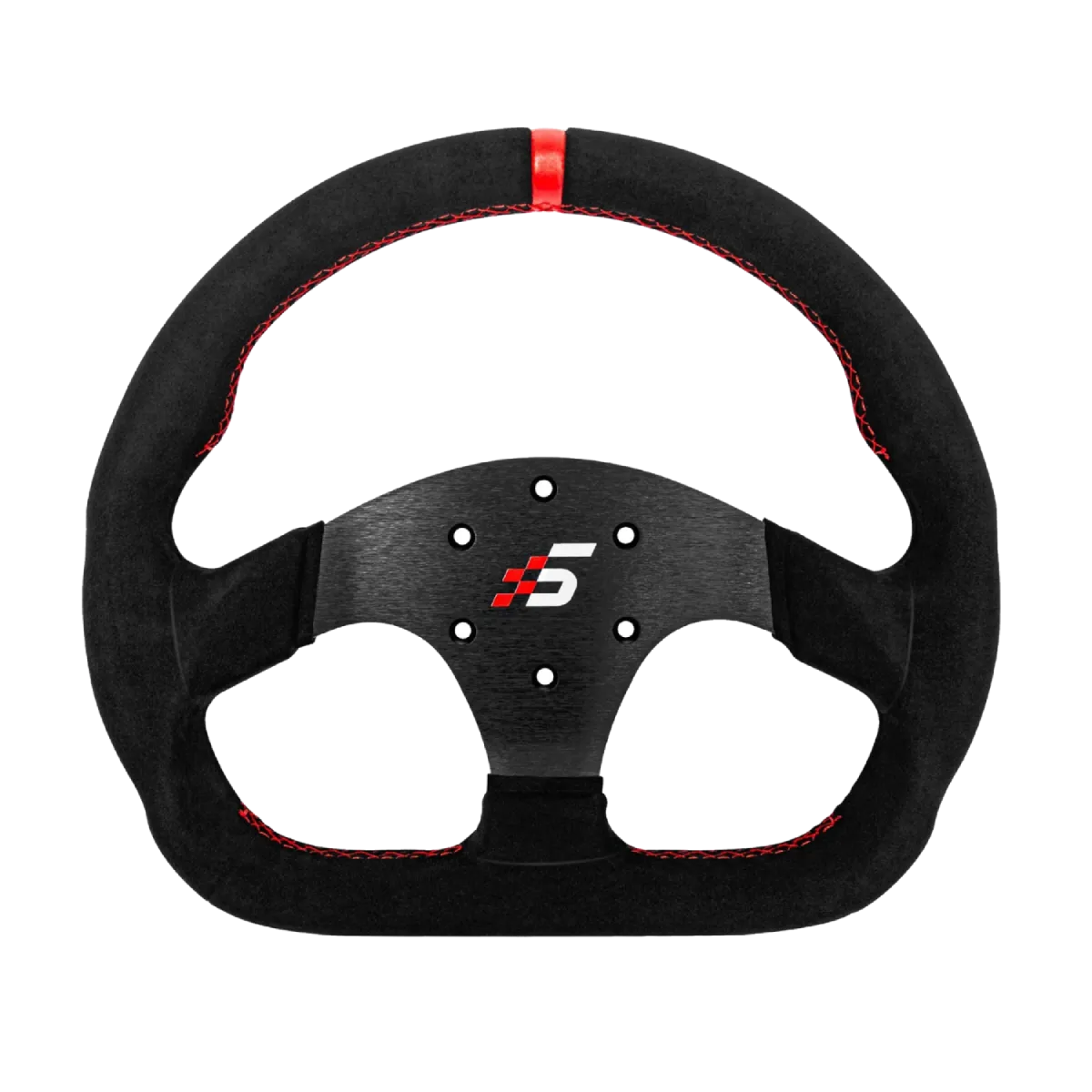 Simagic P-325D steering wheel with Alcantara cover and CNC aluminum alloy housing, designed for competitive racing setups.
