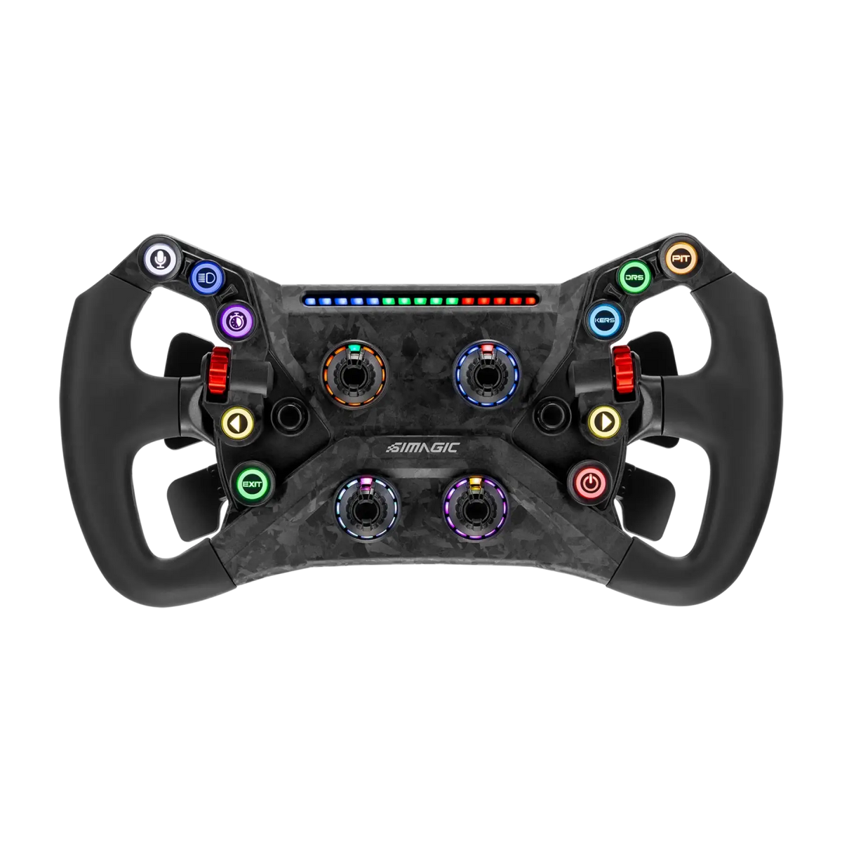 Kierownica Simagic GT Neo z kompozytów z włókna węglowego i konfigurowalnymi przyciskami dla precyzyjnego simracingu.