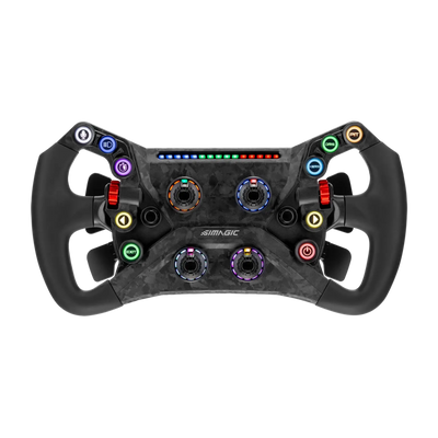 Simagic GT Neo racestuur met carbon fiber composieten en aanpasbare knoppen voor nauwkeurige sim racing.