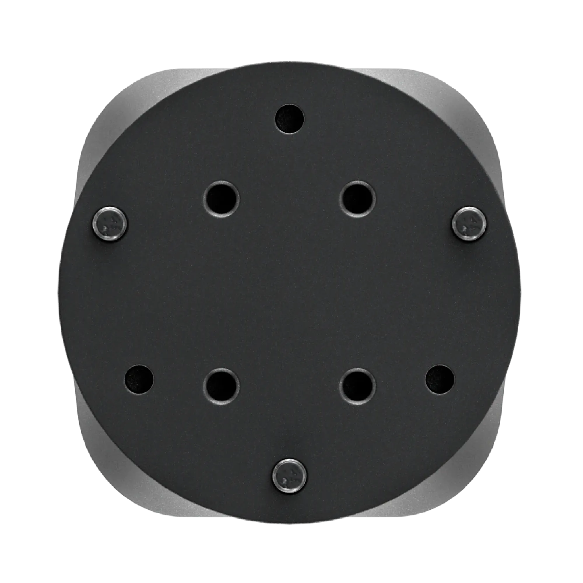 Simucube Link Quick Release Adapter for Simucube 2 top view showing mounting holes and sleek design for sim racing setups.