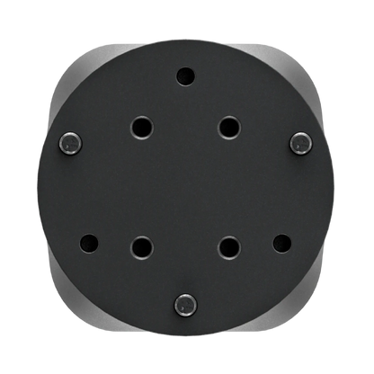 Simucube Link Quick Release Adapter for Simucube 2 top view showing mounting holes and sleek design for sim racing setups.
