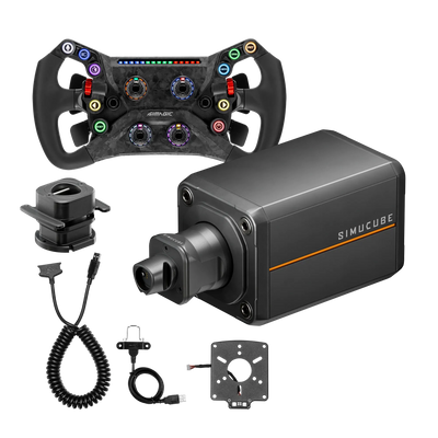 Simucube 3 Pro + Simagic GT Neo featuring a 25 Nm wheelbase and ergonomic GT wheel for enhanced force feedback in sim racing.