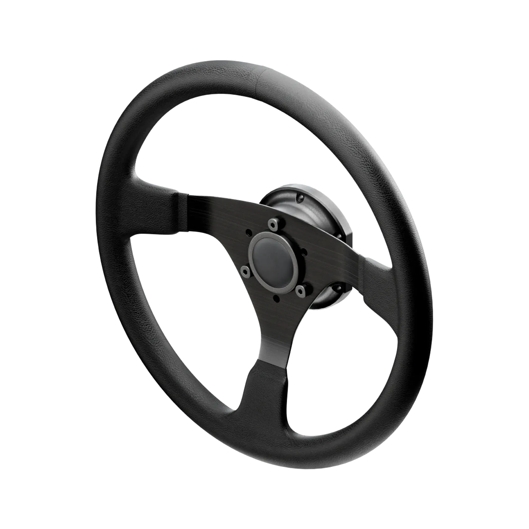 Steering wheel attached to Simucube 50.8 mm to 70 mm Adapter showcasing quick release capability and wireless data support.