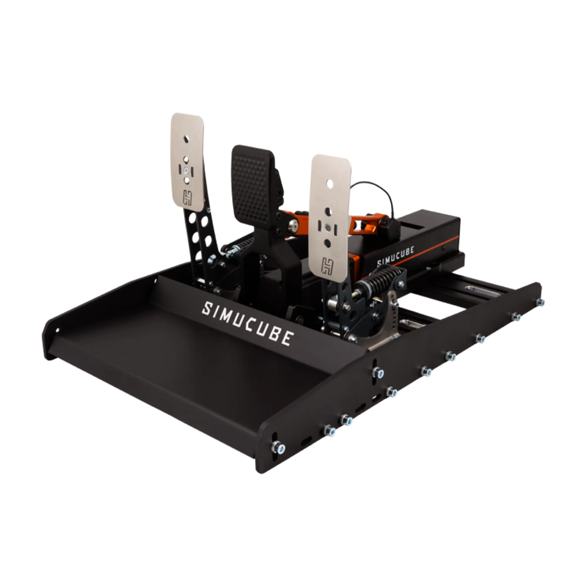 Simucube Baseplate Mount pre Heusinkveld Sim Pedal Sprint nainštalovaný s pedálmi Heusinkveld Sprint pre sim racing zostavu