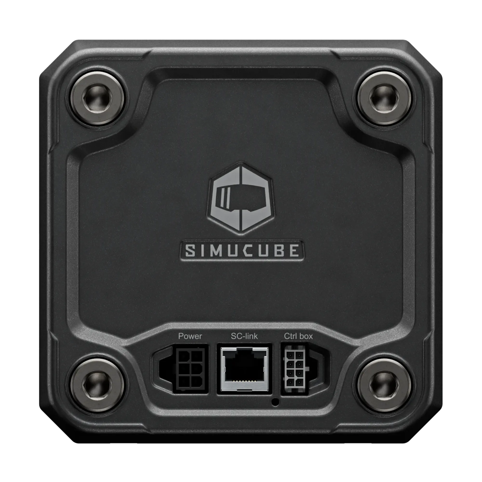 Zadná strana Simucube 3 Ultimate direct drive základne volantu zobrazujúca pripojovacie porty a branding.