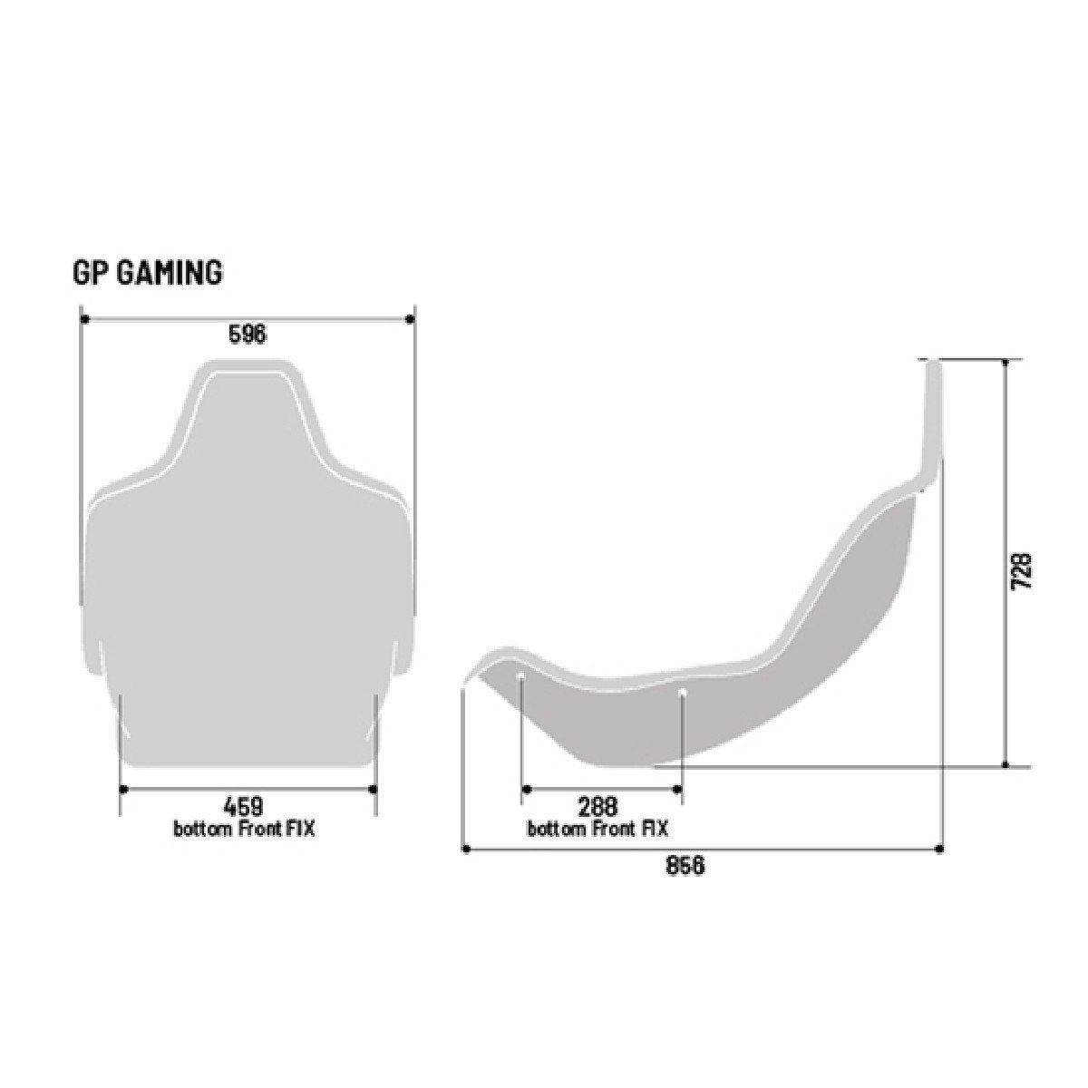 Sparco GP Formula Gaming ülés méretrajza, feltüntetett méretekkel.