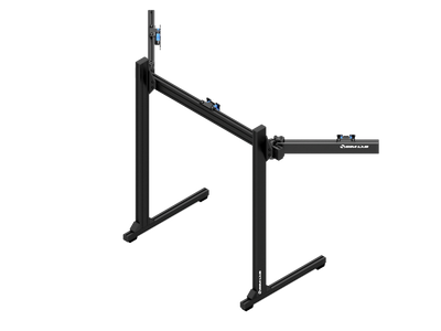 Sim-Lab Freestanding Vario™ monitor mount for sim racing setups, supports three monitors, adjustable arms for alignment and viewing angle.